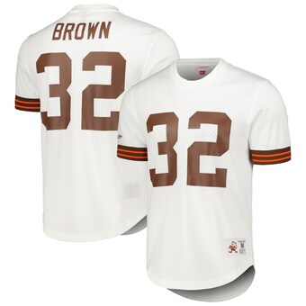 Men's Cleveland Browns Jim Brown Mitchell & Ness White Retired Player Name & Number Mesh Top