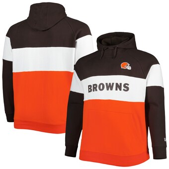 Men's New Era Brown/Orange Cleveland Browns Big & Tall Current Team Colorblock Fleece Raglan Pullover Hoodie
