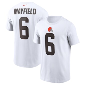 Men's Cleveland Browns Baker Mayfield Nike White Name & Number T-Shirt