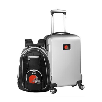 Cleveland Browns MOJO Silver Personalized Deluxe 2-Piece Backpack & Carry-On Set
