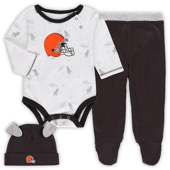 Newborn & Infant White/Brown Cleveland Browns Dream Team Bodysuit Pants & Hat Set