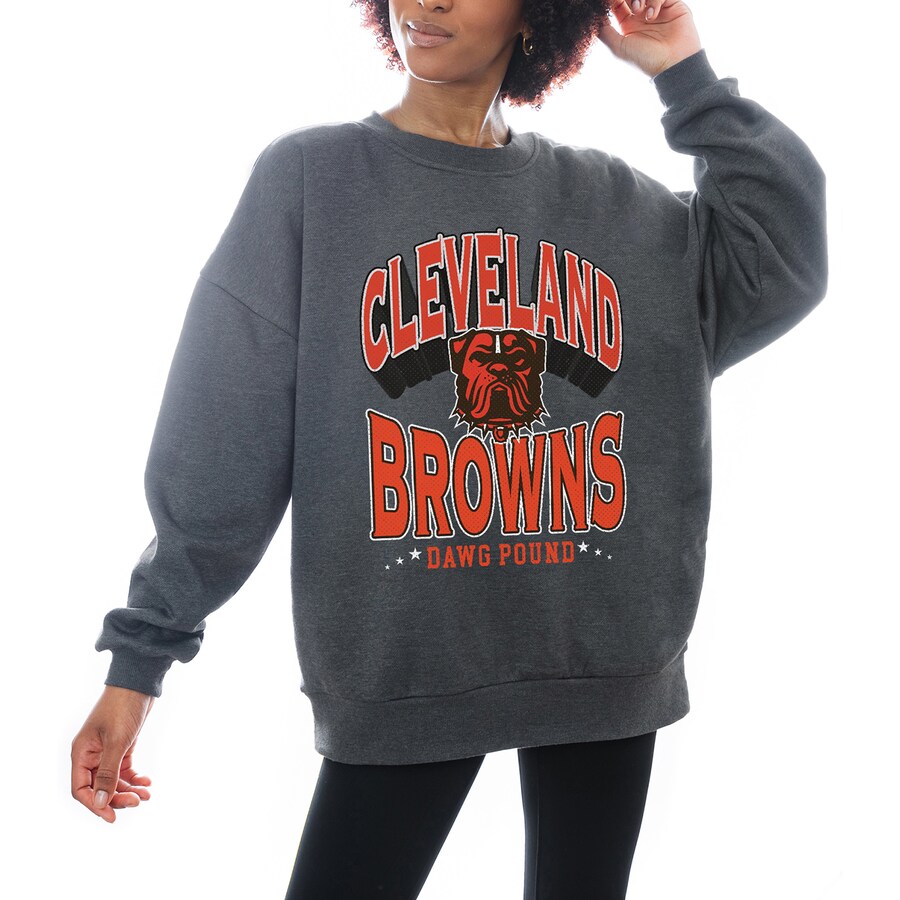 Women's Gameday Couture Charcoal Cleveland Browns Long Weekend Oversized Pullover Sweatshirt