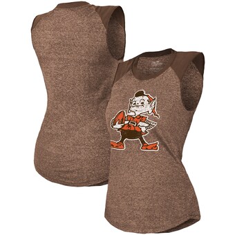 Women's Cleveland Browns Majestic Threads Brown Retro Tri-Blend Raglan Muscle Tank Top