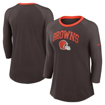 Women's Cleveland Browns Nike Brown Raglan 3/4 Sleeve T-Shirt