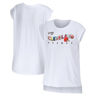 Women's Cleveland Browns WEAR by Erin Andrews White Greetings From Muscle T-Shirt