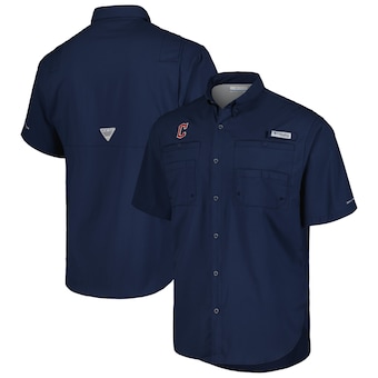 Men's Cleveland Guardians Columbia Navy Tamiami Omni-Shade Button-Down Shirt