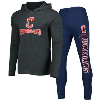 Men's Cleveland Guardians Concepts Sport Heather Navy/Heather Charcoal Meter Pullover Hoodie & Joggers Set