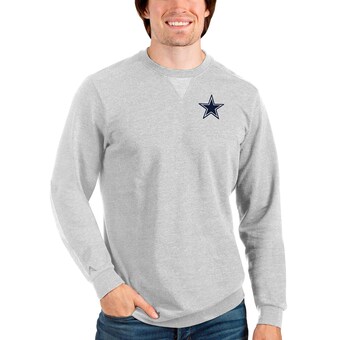 Men's Antigua Heathered Gray Dallas Cowboys Reward Crew Neck Pullover Sweatshirt