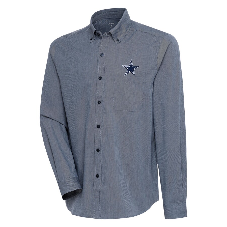 Men's Antigua  Navy/White Dallas Cowboys Compression Tri-Blend Long Sleeve Button-Down Shirt