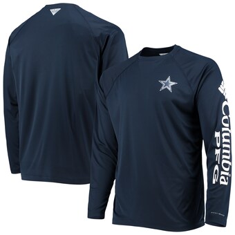 Men's Columbia Navy Dallas Cowboys Terminal Tackle Omni-Shade Raglan Long Sleeve T-Shirt