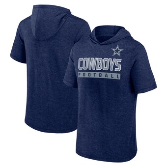 Men's Fanatics Heather Navy Dallas Cowboys Push Short Sleeve Pullover Hoodie