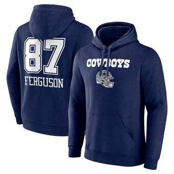 Men's Fanatics Jake Ferguson Navy Dallas Cowboys Wordmark Player Name & Number Pullover Hoodie