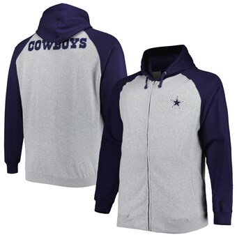 Men's Dallas Cowboys Heather Gray Big & Tall Fleece Raglan Full-Zip Hoodie Jacket