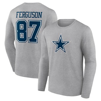 Men's Jake Ferguson Gray Dallas Cowboys Icon Player Name & Number Long Sleeve T-Shirt