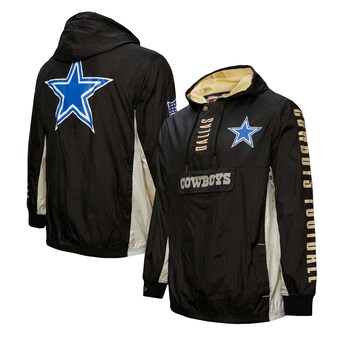 Men's Dallas Cowboys Mitchell & Ness Black Team OG 2.0 Anorak Vintage Hoodie Quarter-Zip Jacket