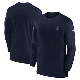 Men's Dallas Cowboys Nike Navy Sideline Coach Performance Long Sleeve T-Shirt