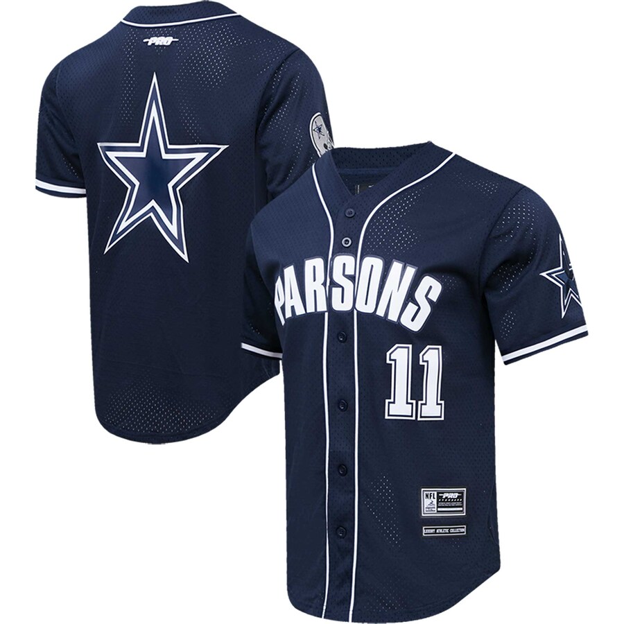 Men's Pro Standard Micah Parsons Navy Dallas Cowboys Mesh Baseball Button-Up T-Shirt