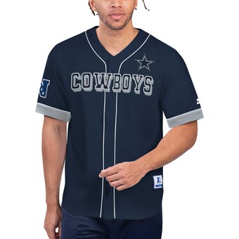 Men's Starter Navy Dallas Cowboys Relay Vintage Full-Button Baseball Top