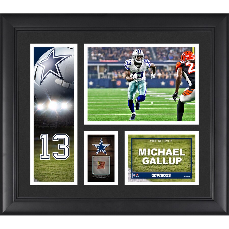Michael Gallup Dallas Cowboys Framed 15" x 17" Player Collage with a Piece of Game-Used Ball
