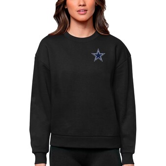 Women's Antigua Black Dallas Cowboys Victory Crewneck Pullover Sweatshirt