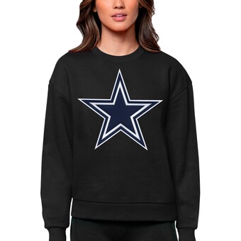 Women's Antigua Black Dallas Cowboys Victory Logo Pullover Sweatshirt