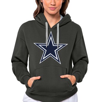 Women's Antigua Charcoal Dallas Cowboys Victory Logo Pullover Hoodie