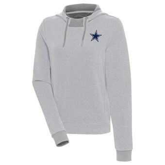 Women's Antigua Gray Dallas Cowboys Axe Bunker Tri-Blend Pullover Hoodie