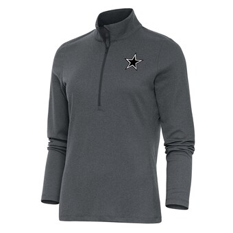 Women's Antigua Heather Charcoal Dallas Cowboys Metallic Logo Epic Quarter-Zip Pullover Top