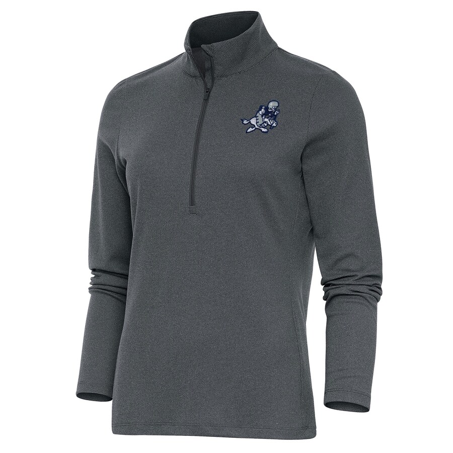 Women's Antigua Heather Charcoal Dallas Cowboys Throwback Logo Epic Quarter-Zip Pullover Top