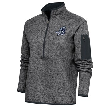 Women's Antigua Heather Charcoal Dallas Cowboys Throwback Logo Fortune Half-Zip Pullover Jacket