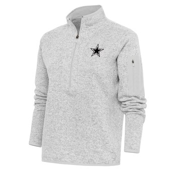 Women's Antigua Heather Gray Dallas Cowboys Metallic Logo Fortune Half-Zip Pullover Jacket