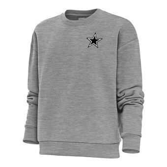 Women's Antigua Heather Gray Dallas Cowboys Metallic Logo Victory Crewneck Pullover Sweatshirt