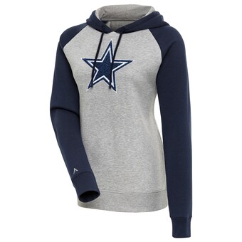 Women's Antigua  Heather Gray/Navy Dallas Cowboys Victory Raglan Sleeve Pullover Hoodie