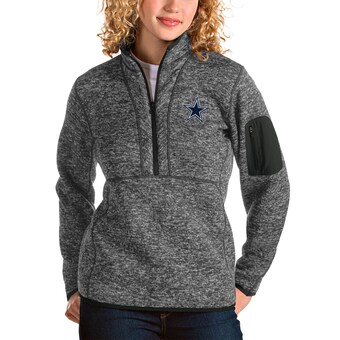 Women's Antigua Heathered Charcoal Dallas Cowboys Fortune Half-Zip Pullover Jacket