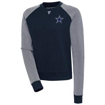 Women's Antigua Navy Dallas Cowboys Flier Bunker Tri-Blend Pullover Sweatshirt