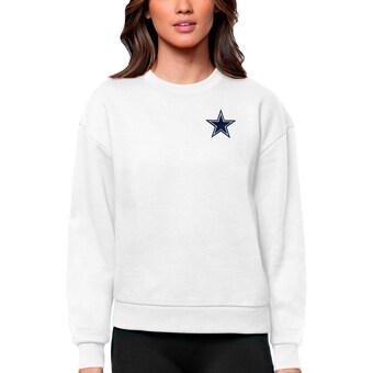 Women's Antigua White Dallas Cowboys Victory Crewneck Pullover Sweatshirt