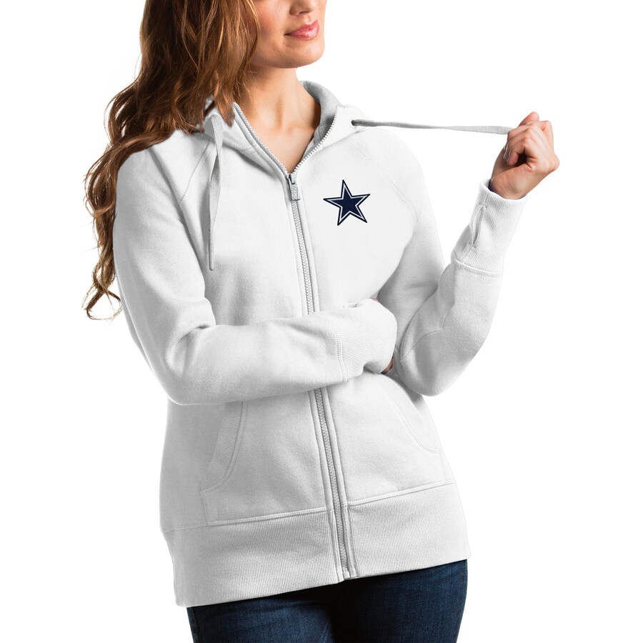 Women's Antigua White Dallas Cowboys Victory Full-Zip Hoodie