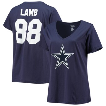 Women's CeeDee Lamb Navy Dallas Cowboys Plus Size Fair Catch Name & Number V-Neck T-Shirt