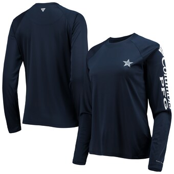 Women's Dallas Cowboys Columbia Navy/White Tidal Omni-Shade Raglan Long Sleeve T-Shirt