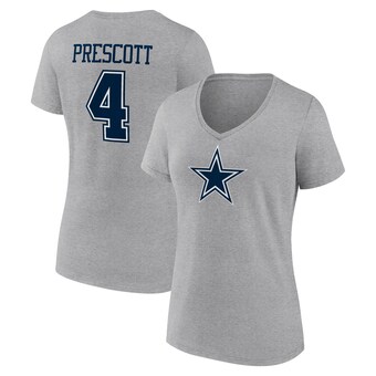 Women's Dak Prescott Gray Dallas Cowboys Icon Player Name & Number V-Neck T-Shirt