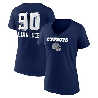 Women's DeMarcus Lawrence Navy Dallas Cowboys Wordmark Player Name & Number V-Neck T-Shirt