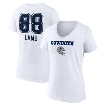 Women's Fanatics CeeDee Lamb White Dallas Cowboys Team Wordmark Player Name & Number V-Neck T-Shirt