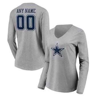 Women's Fanatics Gray Dallas Cowboys Team Authentic Custom Long Sleeve V-Neck T-Shirt