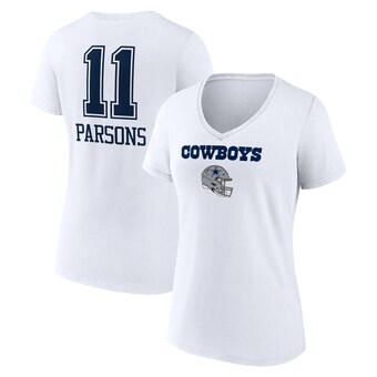 Women's Fanatics Micah Parsons White Dallas Cowboys Team Wordmark Player Name & Number V-Neck T-Shirt