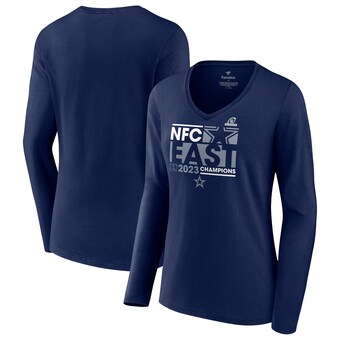 Women's Fanatics  Navy Dallas Cowboys 2023 NFC East Division Champions Conquer Long Sleeve V-Neck T-Shirt