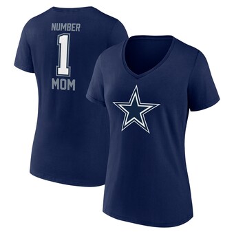 Women's Fanatics Navy Dallas Cowboys Mother's Day #1 Mom V-Neck T-Shirt