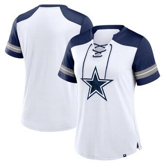 Dallas Cowboys Fanatics Women's Foiled Primary Lace-Up T-Shirt - White/Navy