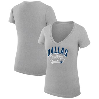 Women's G-III 4Her by Carl Banks Heather Gray Dallas Cowboys Filigree Logo Lightweight V-Neck Fitted T-Shirt