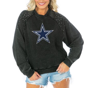 Women's Gameday Couture Charcoal Dallas Cowboys French Terry Studded Cropped Pullover Sweatshirt