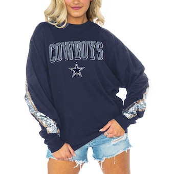  Dallas Cowboys Gameday Couture Women's Glitz Sequin Long Sleeve T-Shirt - Navy